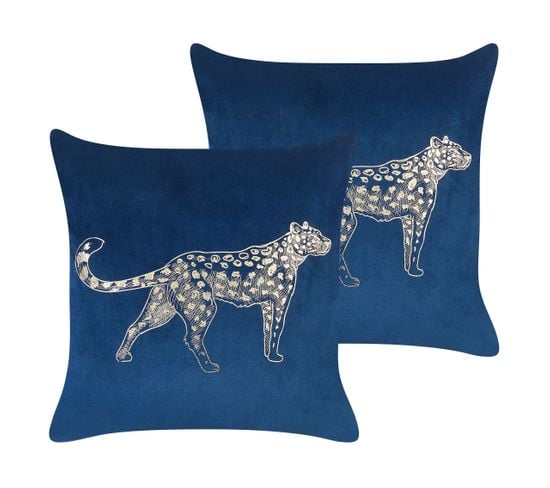 Lot De 2 Coussins Velours Bleu Marine Marula 45 X 45 Cm