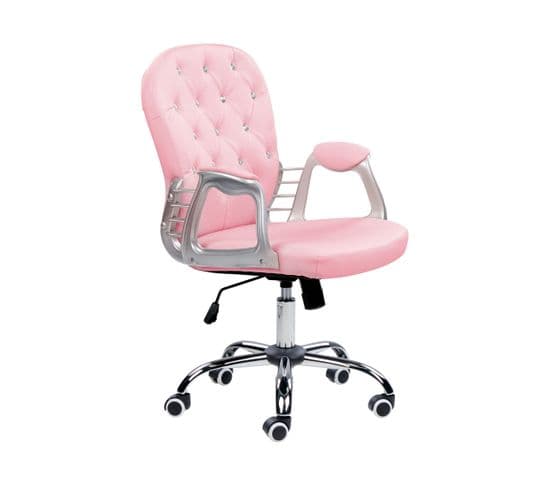 Chaise De Bureau Pivotante En Pu Avec Cristaux Rose Princess