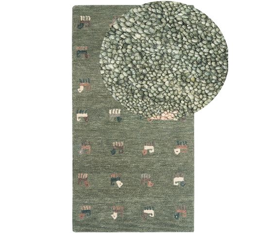 Tapis Gabbeh En Laine Avec Motif Animalier 80 X 150 Cm Vert Kizarli