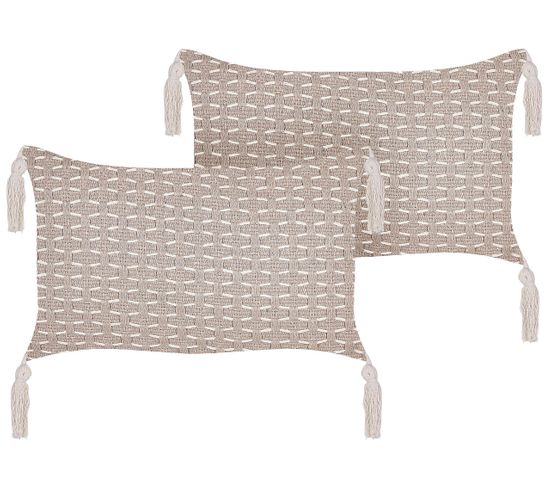 Lot De 2 Coussins Taupe Hakone 45 X 25 Cm