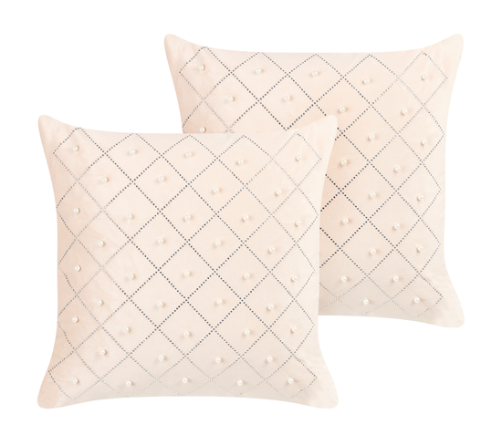 Lot De 2 Coussins Velours Beige Yarrow 45 X 45 Cm