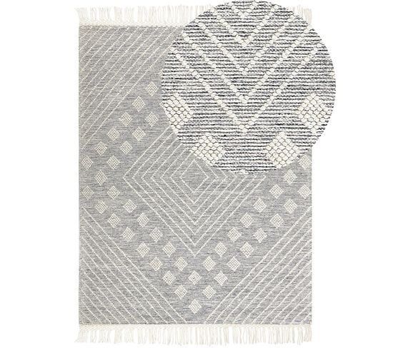 Tapis En Laine 160 X 230 Cm Gris Et Blanc Savur