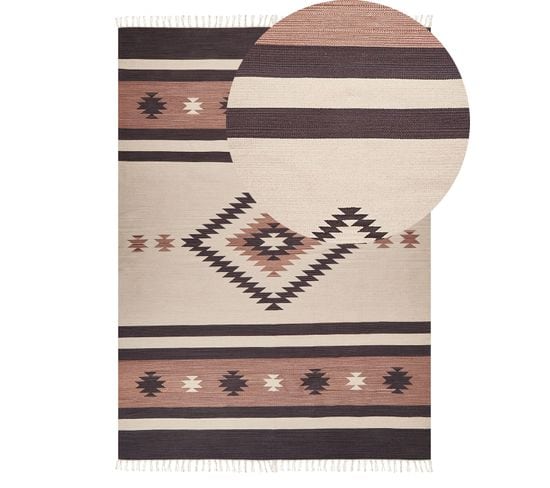 Tapis Kilim En Coton 140 X 200 Cm Beige Et Marron Aragats