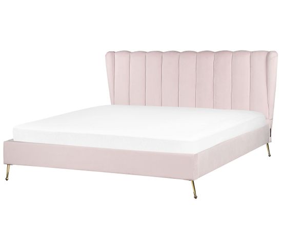 Lit Double En Velours Avec Port USB 180 X 200 Cm Rose Miribel