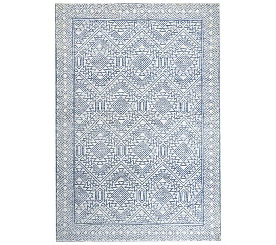 Tapis En Laine Bleu Et Blanc 160 X 230 Cm Kawas