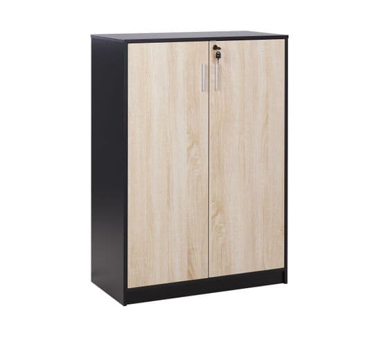 Armoire à 2 Portes Bois Clair Et Noir 117 Cm Zehna