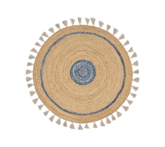 Tapis En Jute Beige Et Bleu D 140 Cm Obakoy