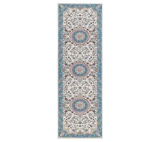 Tapis Beige Et Bleu 80 X 240 Cm Gordes