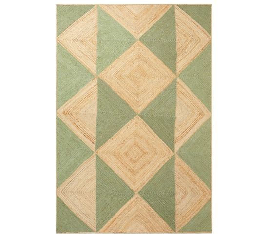 Tapis En Jute Beige Et Vert 160 X 230 Cm Calis