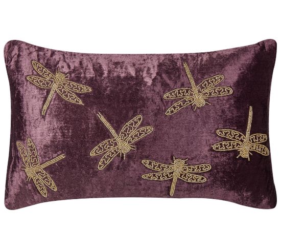 Coussin Broderie Velours Violet Daylily