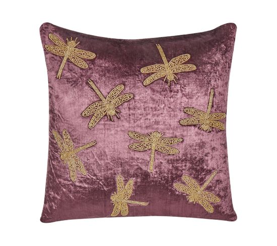 Coussin Broderie Velours Violet Daylily
