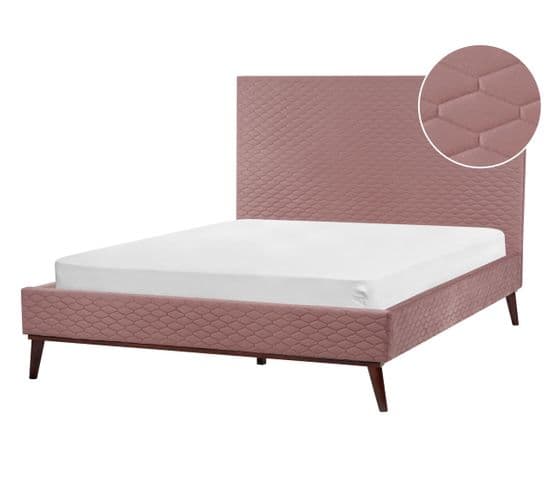 Lit Double En Velours Rose 140 X 200 Cm Bayonne