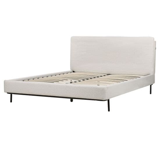 Lit Double En Tissu Bouclé Blanc Cassé 160 X 200 Cm Corio