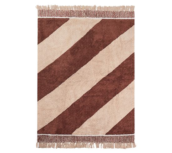 Tapis Avec Motif Rayé En Coton 140 X 200 Cm Marron Et Beige Xuluf