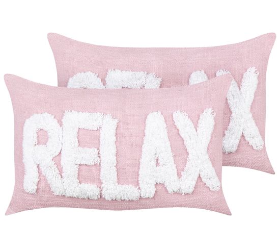 Lot De 2 Coussins Touffeté Coton Rose Pastel Relaxify