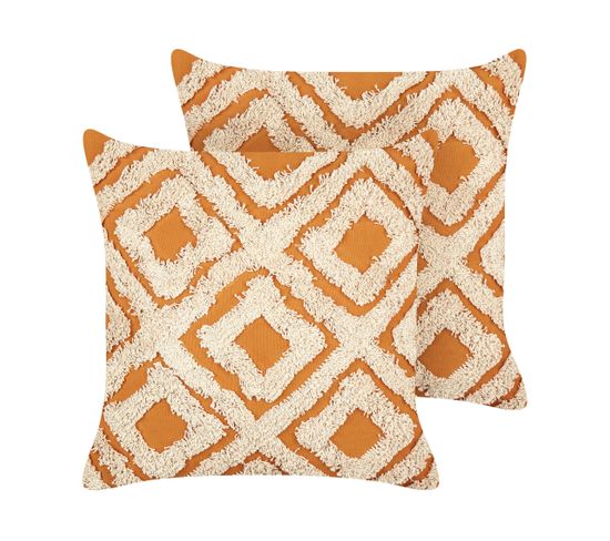 Lot De 2 Coussins Touffeté Coton Orange Gilly 45 X 45 Cm