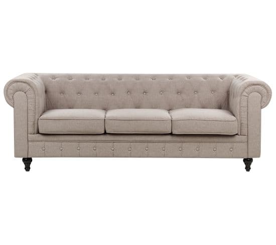 Canapé 3 Places En Tissu Taupe Chesterfield