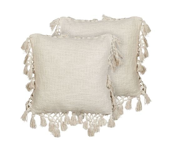 Lot De 2 Coussins Coton Beige Olearia