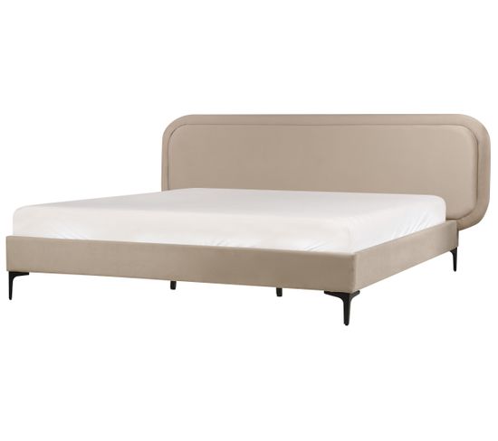 Lit Double 180 X 200 Cm En Velours Beige Suzette