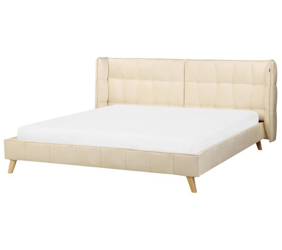 Lit Double 180 X 200 Cm En Velours Beige Senlis