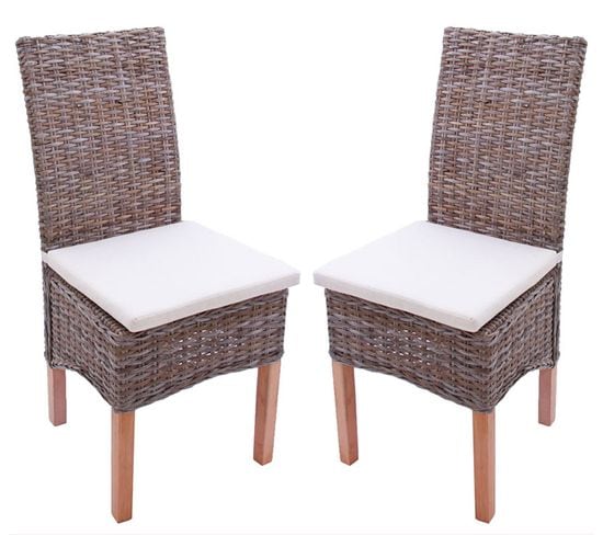 Lot De 2 Chaises M44 Salle À Manger, Rotin Kubu/bois, 47x52x97cm, Avec Coussins