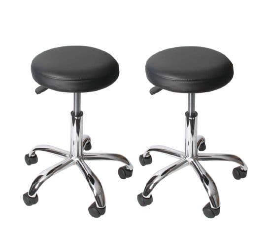 2x Tabouret Windhoek Pour Cabinet Médical / Salon De Beauté ~ Similicuir, Noir