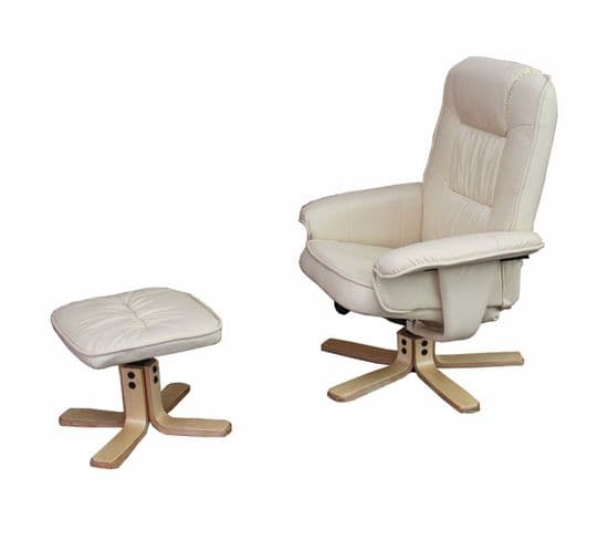 Fauteuil Relax /de Relaxation M56 Avec Pouf, Simili-cuir, Crème