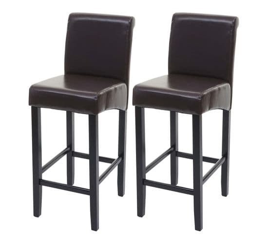 Lot De 2 Tabourets De Bar Hwc-c33, Bois ~ Cuir Reconstitué, Marron/pieds Foncés