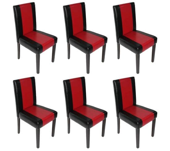 Lot De 6 Chaises De Séjour Littau ~ Simili-cuir, Noir/rouge, Pieds Foncés