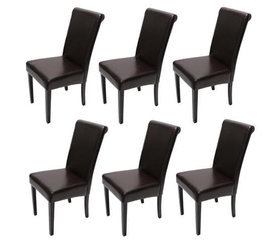 Lot De 6 Chaises De Séjour Novara Ii, Cuir ~ Brun/pieds Foncés