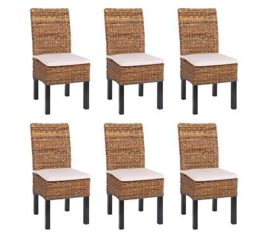 Lot De 6 Chaises M69, Banane Tressée ~ Pieds Foncés, Avec Coussins