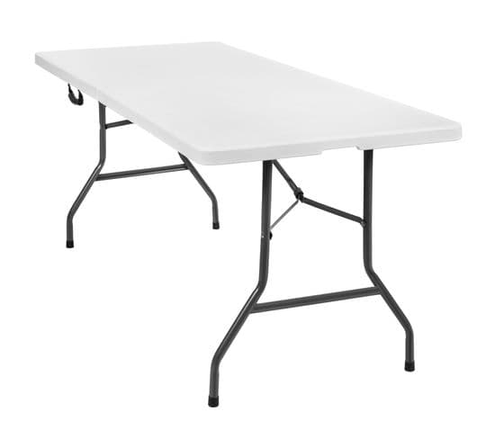 Table de jardin pliante, de réception, de camping en acier et en plastique 183 x 76 x 74 cm blanc