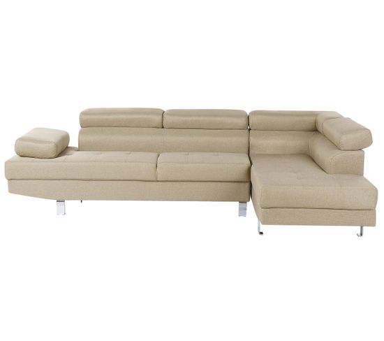 Canapé Angle À Gauche 5 Places En Tissu Beige Clair Norrea