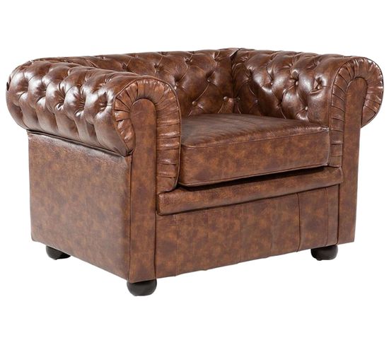 Fauteuil Cuir Pu Marron Doré Chesterfield