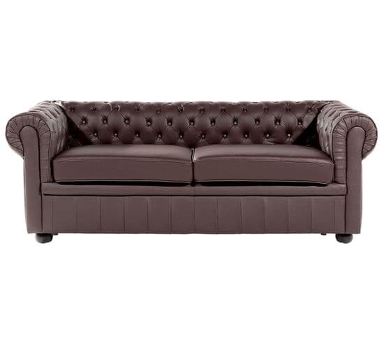 Canapé 3 Places En Cuir Marron Chesterfield