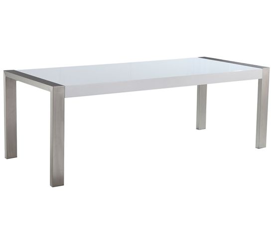 Table De Salle à Manger En Acier Inox Et Plateau Blanc 220 X90 Cm Arctic I