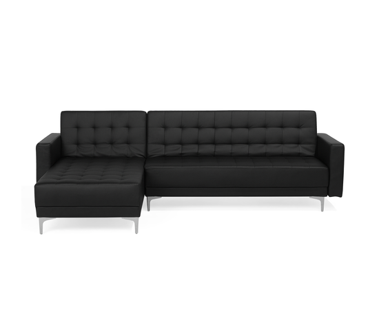 Canapé Angle Droite Convertible En Cuir Pu Noir 4 Places Aberdeen