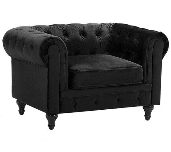 Fauteuil En Velours Noir Chesterfield