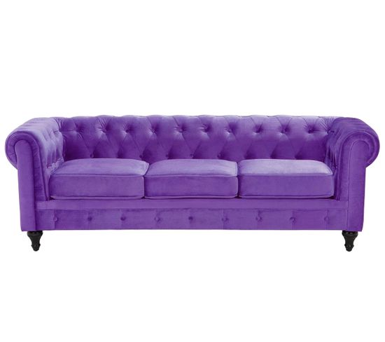 Canapé 3 Places En Velours Violet Chesterfield