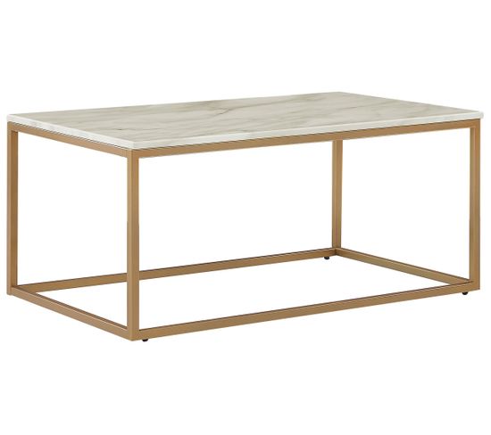 Table Basse Effet Marbre Beige Avec Pieds Dorés Delano