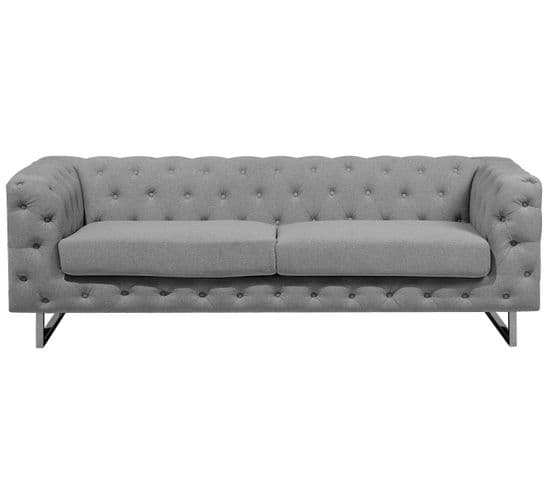 Canapé Style Chesterfield En Tissu Gris Clair Vissland