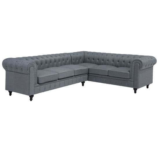 Canapé Angle à Gauche 6 Places En Tissu Gris Clair Chesterfield