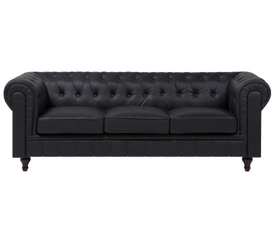 Canapé 3 Places En Cuir Pu Noir Chesterfield Big