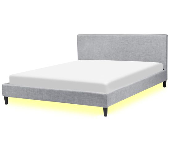 Lit Double En Tissu Gris Clair Avec LED 180x200 Cm Fitou