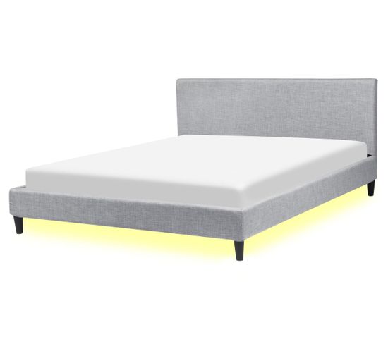 Lit Double En Tissu Gris Clair Avec LED 160x200 Cm Fitou