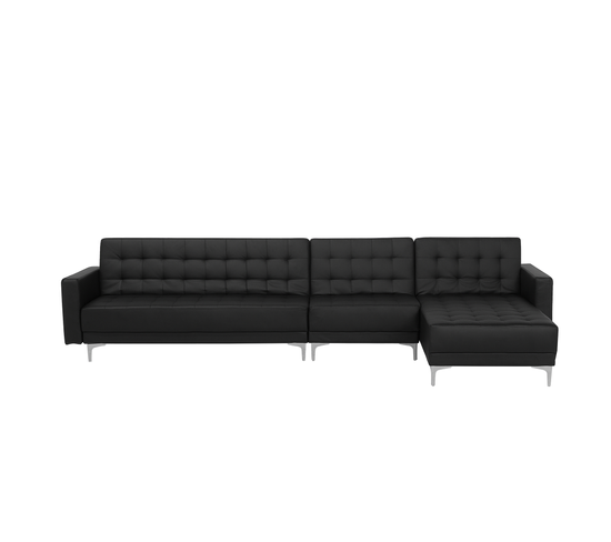 Canapé Angle Droit Convertible Cuir Pu Noir 5 Places Aberdeen