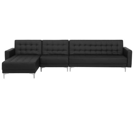 Canapé Angle Droit Convertible Cuir Pu Noir 5 Places Aberdeen