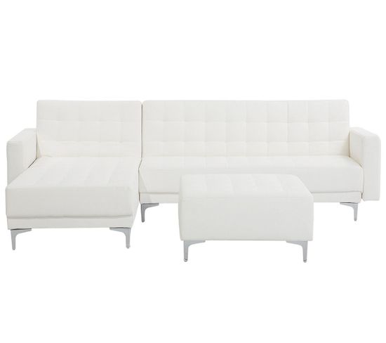 Canapé Angle Droit Convertible Cuir Pu Blanc Avec Pouf 4 Places Aberdeen