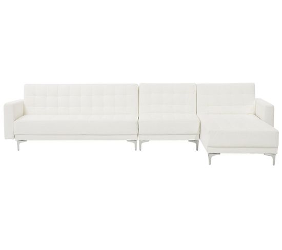 Canapé Angle Gauche Convertible Cuir Pu Blanc 5 Places Aberdeen