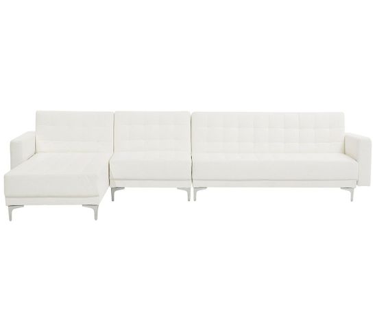 Canapé Angle Gauche Convertible Cuir Pu Blanc 5 Places Aberdeen